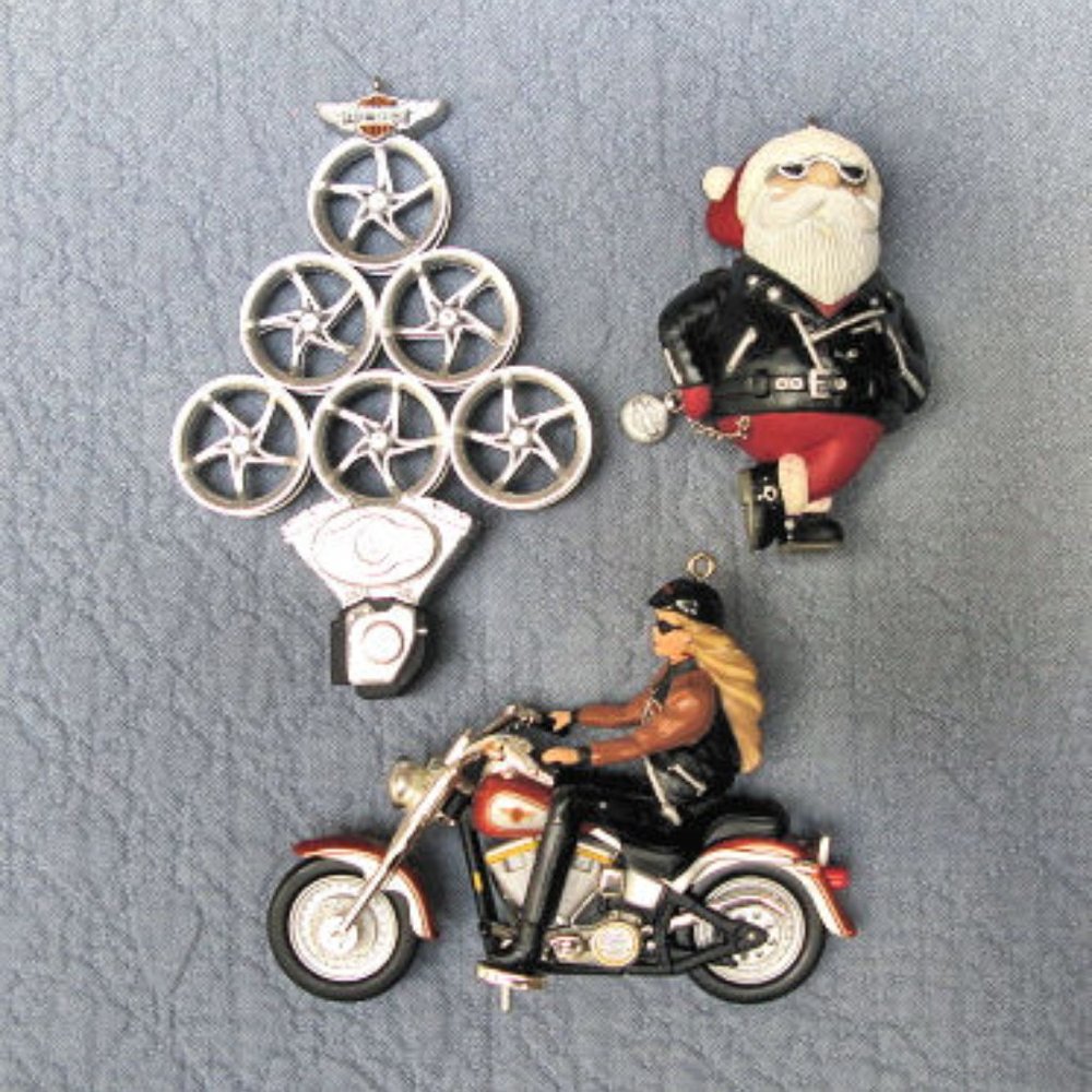 3 HARLEY, HALLMARK ORNAMENTS-BARBIE, JOLLY  RIDER, HAPPY HARLEY DAYS! TREE